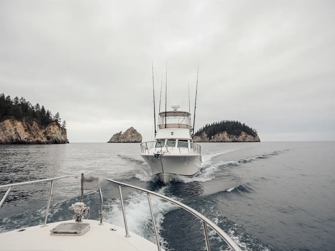 the charter boat working the water off the Apostle Islands