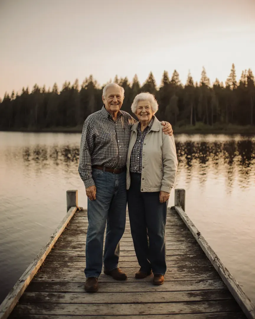 Pete and Marcy Halvorsen on the dock at Superior Pines